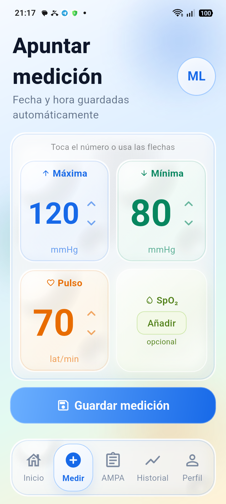 Registro de una medición en Mi Tensión